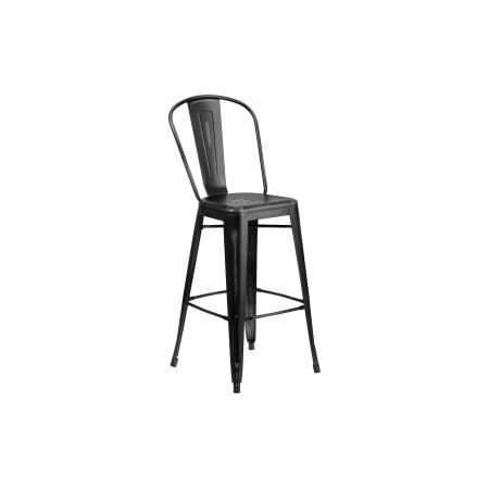 Gec Flash Furniture 30in High Distressed Metal Indoor-Outdoor Counter Height Stool with Back - Black ET-3534-30-BK-GG